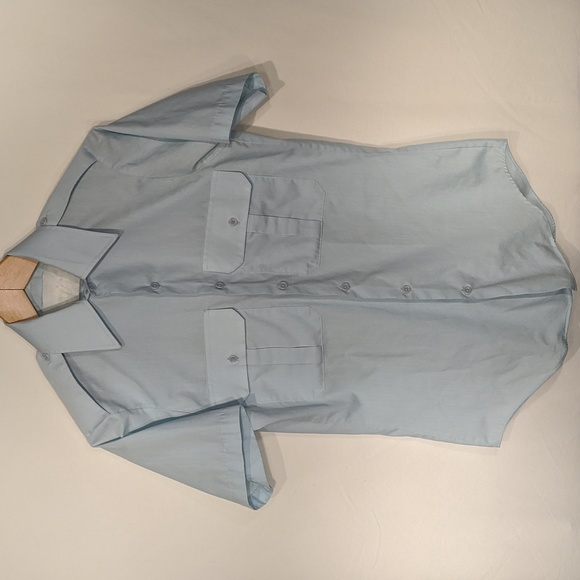 Vintage baby blue military button front shirt sleeved shirt - Picture 2 of 5